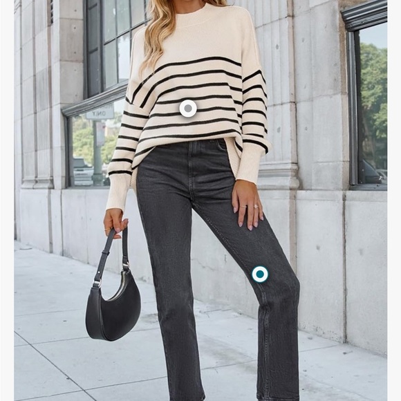 Oversized Casual Ribbed Knit Pullover Sweater size L Cream with Black - Picture 4 of 10